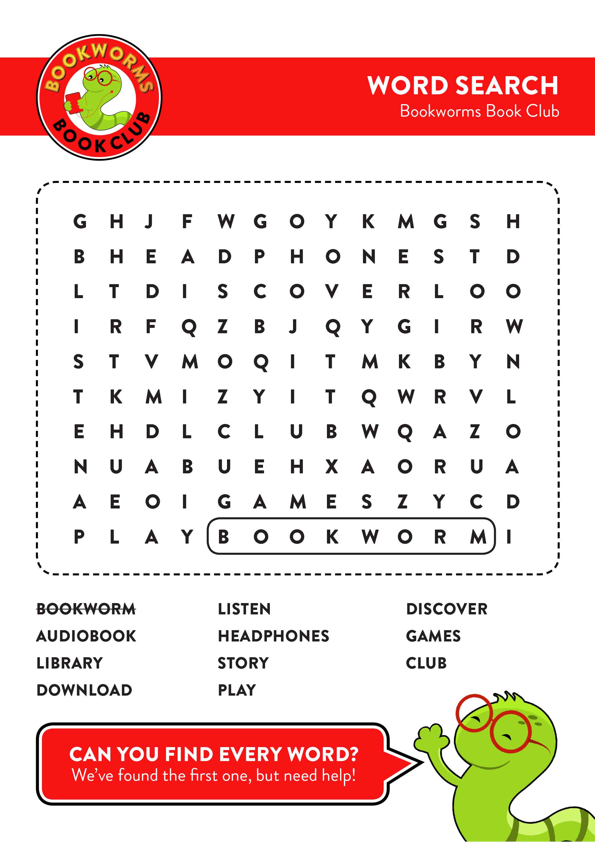 Bookworms Book Club Word Search